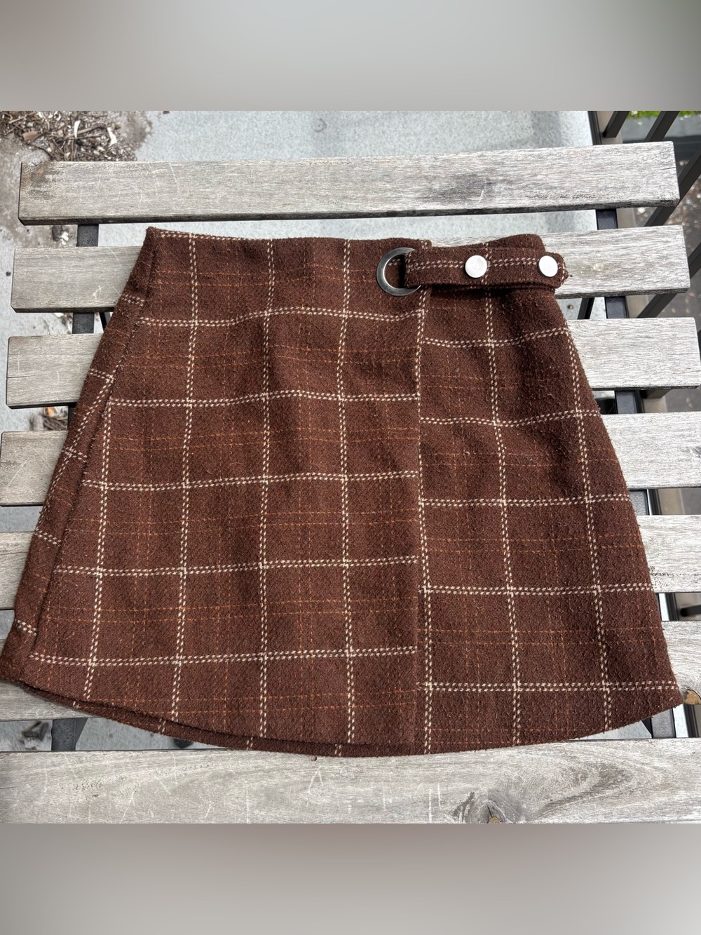 ✨ 2 for 15✨ Brown Windowpane Mini Skirt with Buckle Detail